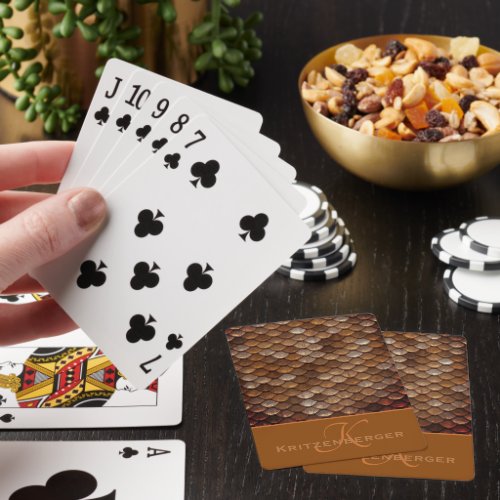Monogram Custom Name Metallic Steampunk Scales Poker Cards