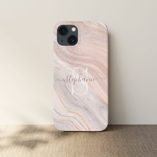 Monogram Custom Name Modern Marble Swirl  Case-Mate iPhone Case (Creator Uploaded)