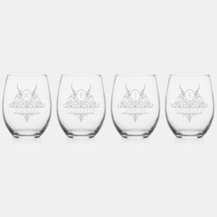 Monogram Custom Name Ornate Personalized Stemless Wine Glass