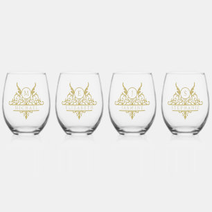 Monogram Custom Name Ornate Personalized Stemless Wine Glass