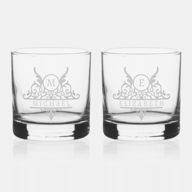 Monogram Custom Name Ornate Personalized Whiskey Glass (Front)