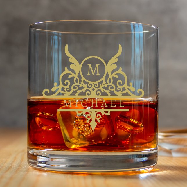 Monogram Custom Name Ornate Personalized Whiskey Glass (Creator Uploaded)