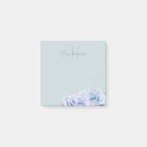 Monogram Custom Name Pastel Lilac Roses Dusty Blue Post_it Notes