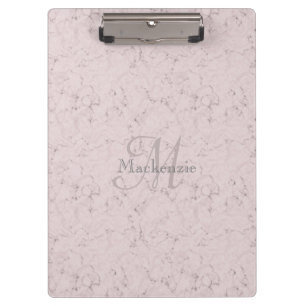 Monogram Custom Name Pink Gray Marble Design Clipboard