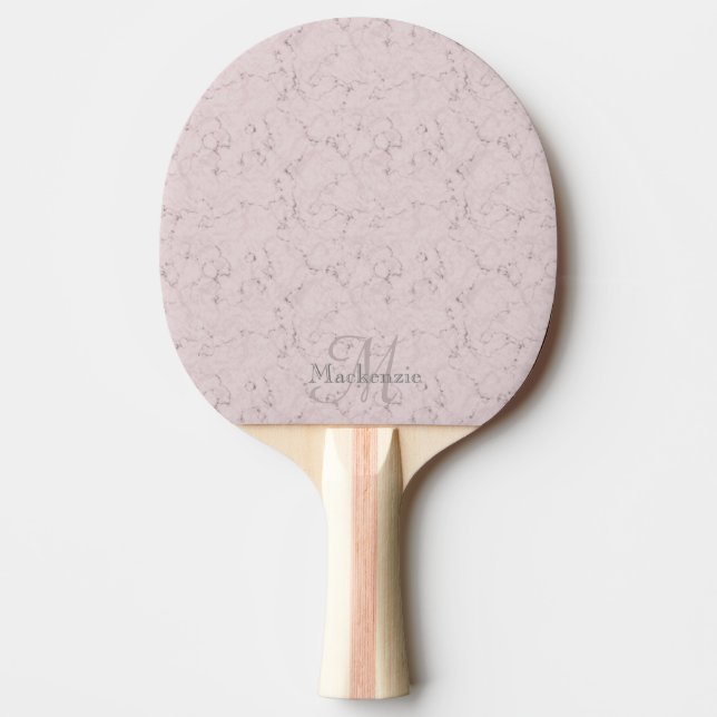 Monogram Custom Name Pink Gray Marble Pattern Ping Pong Paddle (Front)