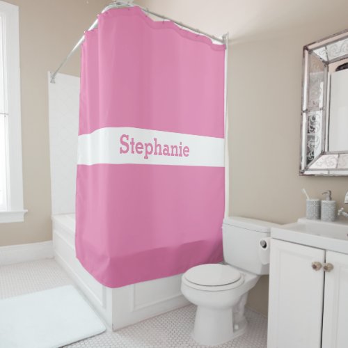 Monogram Custom Name Pink White Bold Stylish Shower Curtain