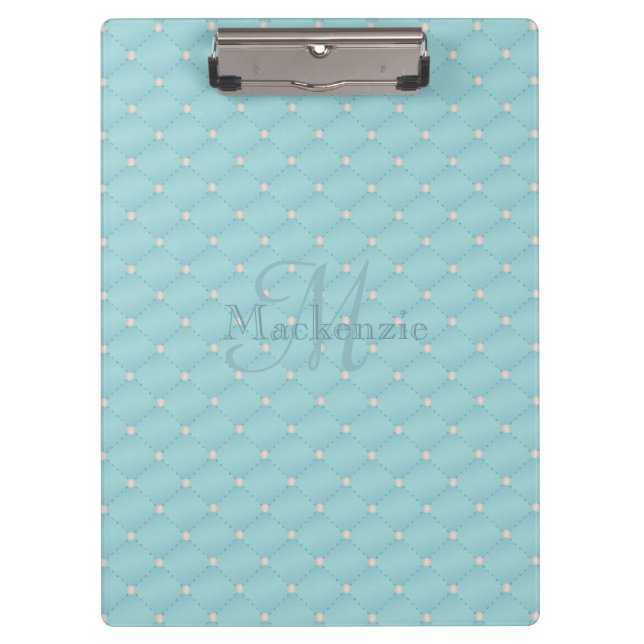 Monogram Custom Name Quilt Design Turquoise Teal Clipboard (Front)