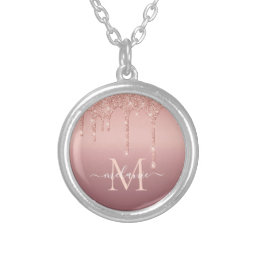 Monogram Custom Name Rose Gold Glitter Necklace