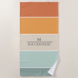 Monogram Custom Name Stripe Peach Blue Coral Teal Beach Towel