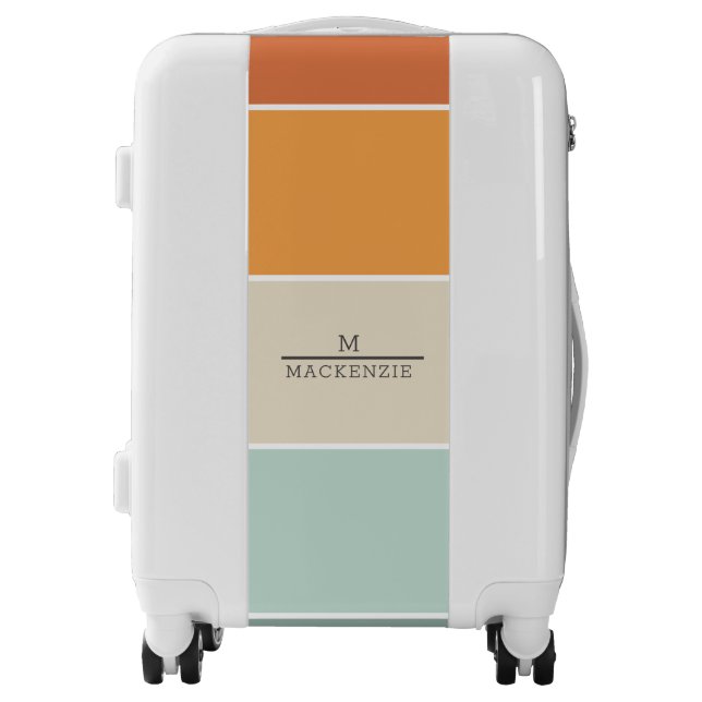 Monogram Custom Name Stripe Peach Blue Coral Teal  Luggage (Front)