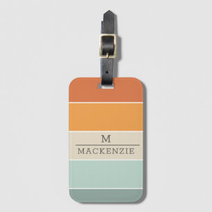 Monogram Custom Name Stripe Peach Blue Coral Teal  Luggage Tag