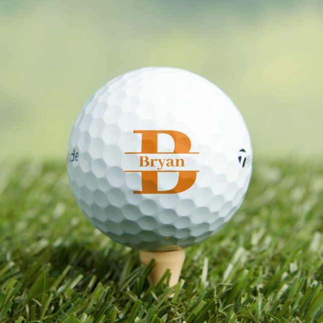 Monogram Custom Name Typography Simple Orange Text Golf Balls (Insitu Tee)