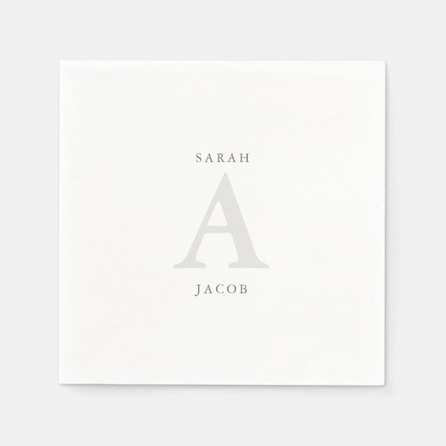 Monogram Custom Names Wedding Cocktail Napkins (Front)