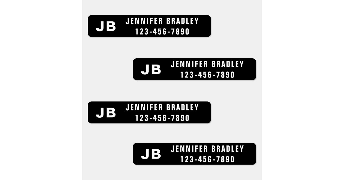 Monogram Custom Personalised Name Black and White Labels | Zazzle.com