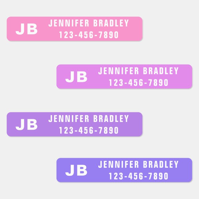 Monogram Custom Personalised Name Girl Pink Purple Labels (Group)