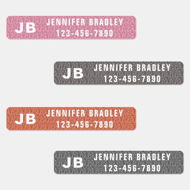 Monogram Custom Personalised Name Girly Glitter Labels (Group)