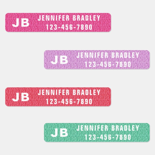 Monogram Custom Personalised Name Girly Glitter Labels (Group)