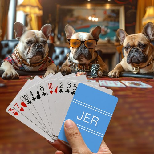 Monogram Custom Personalized Modern Initial Blue Poker Cards