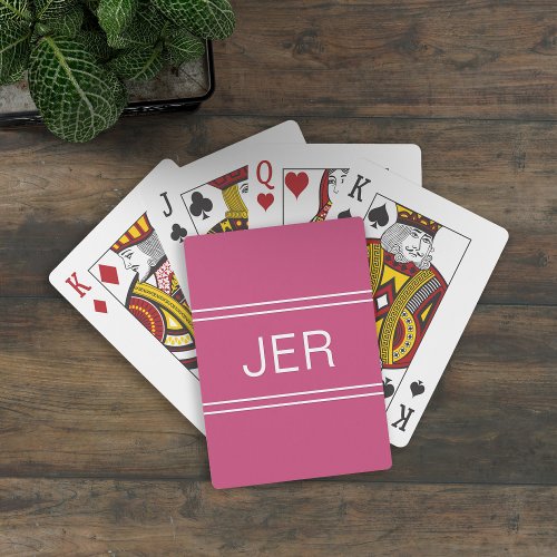 Monogram Custom Personalized Modern Initial Pink Poker Cards