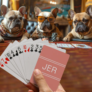 Monogram Custom Personalized Modern Orange Red Poker Cards