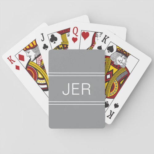 Monogram Custom Personalized Modern Trendy Gray Poker Cards