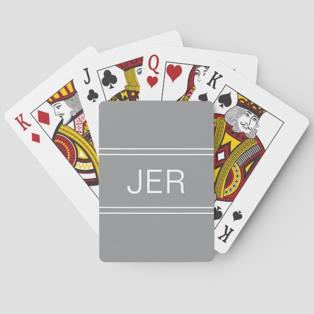 Monogram Custom Personalized Modern Trendy Gray Poker Cards (Back)