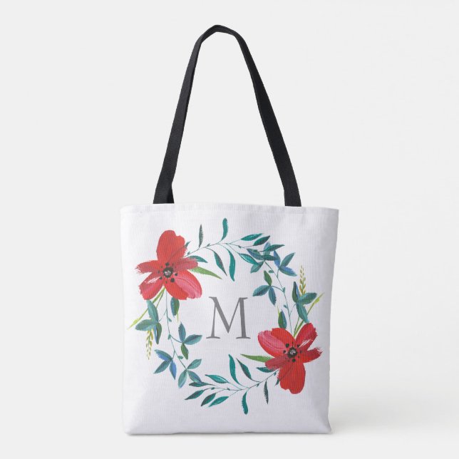 monogram custom personalized painted flower tote bag (Back)