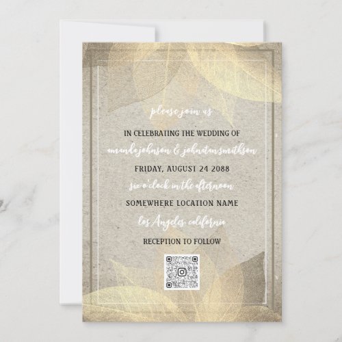 Monogram Custom Photo Gold QR Code Kraft  Invitation