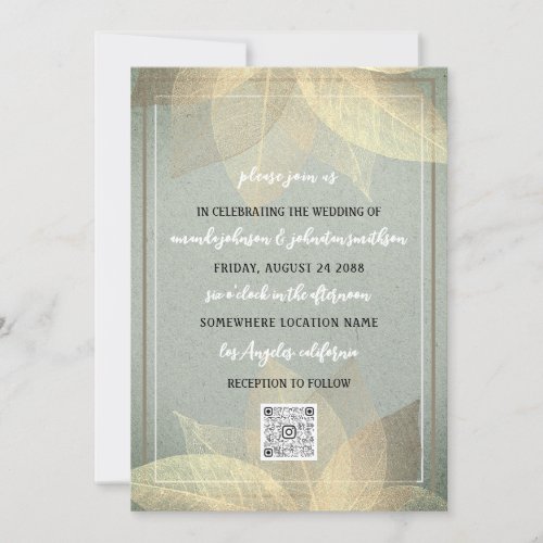 Monogram Custom Photo Gold QR Code Kraft Mint Invitation