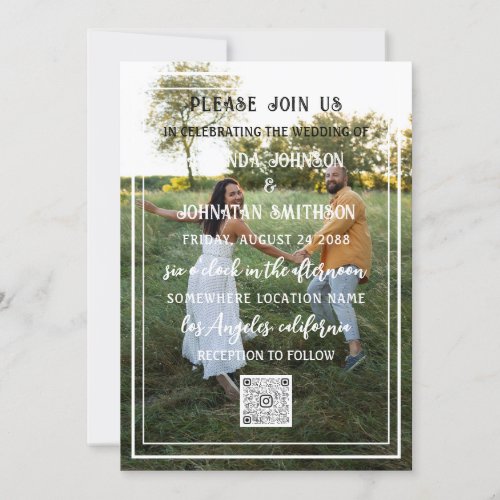 Monogram Custom Photo QR Code Framed Green Invitation