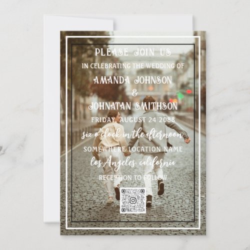 Monogram Custom Photo QR Code Framed Modern Invitation