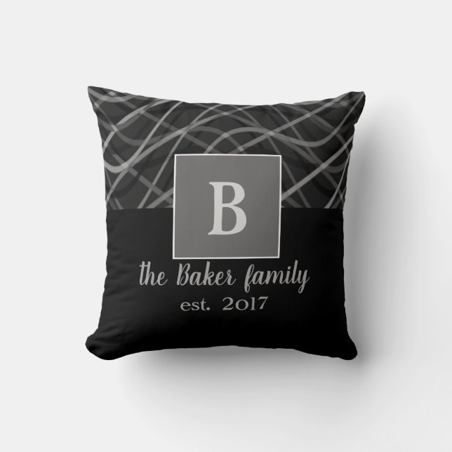 monogram custom pillow gray and black  design (Front)