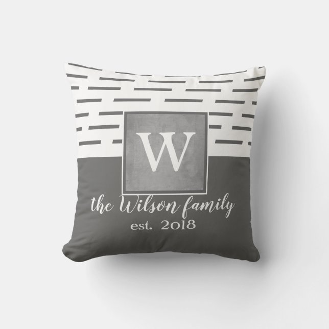 monogram custom pillow gray and white (Front)