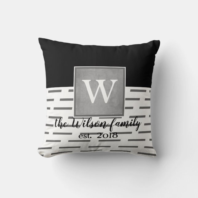 monogram custom pillow gray and white (Front)