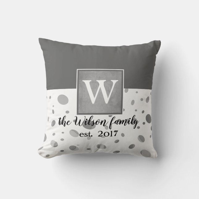 monogram custom pillow gray and white design (Front)