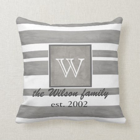 Monogram Custom Pillow Gray And White Stripes