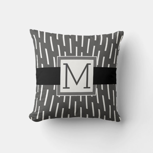 monogram custom pillow modern gray and white (Front)