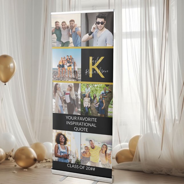 Monogram Custom Quote 7 Photo Collage Graduation Retractable Banner (Creator Uploaded)