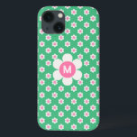 Monogram Custom Retro Daisies Pink and Green Sherp iPhone 13 Case<br><div class="desc">A happy and bright retro daisy pattern in shades of preppy bright green and pink. This design can be personalized with a monogram letter. A great custom gift a teen or or for the young at heart.</div>