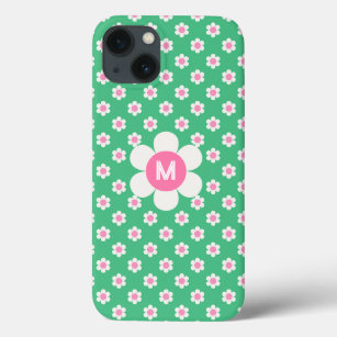 Monogram Custom Retro Daisies Pink and Green Sherp iPhone 13 Case