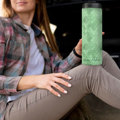 Monogram Custom Text Green Soft Colorful Diagonal Thermal Tumbler