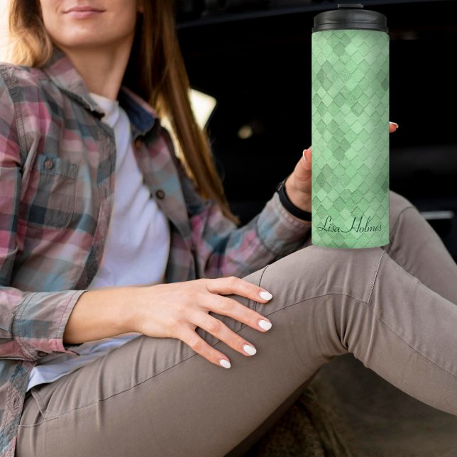 Monogram Custom Text Green Soft Colorful Diagonal Thermal Tumbler (Creator Uploaded)