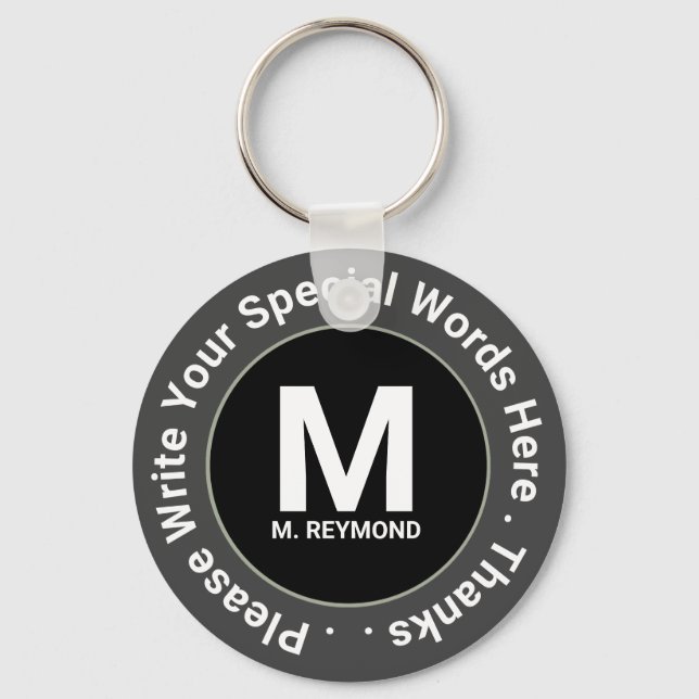 monogram & custom text on b&w nice promo keychain (Front)