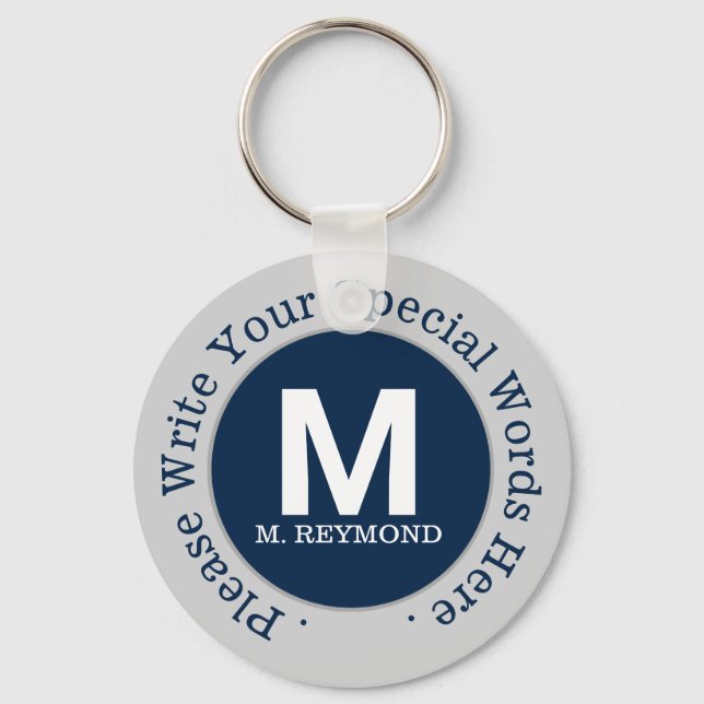 monogram & custom text on nice blue promo keychain (Front)