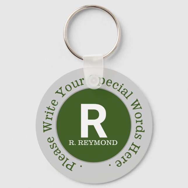 monogram & custom text on nice green promo keychain (Front)