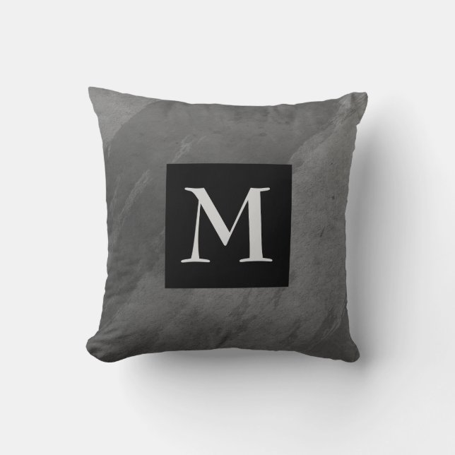 monogram custom throw pillow modern gray (Front)