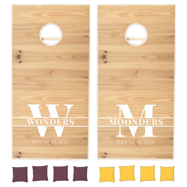 Monogram Custom Wood Image Rustic Wedding Cornhole Set