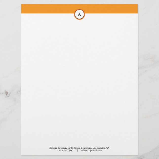 Monogram Customizable Alphabet Orange Letterhead (Front)