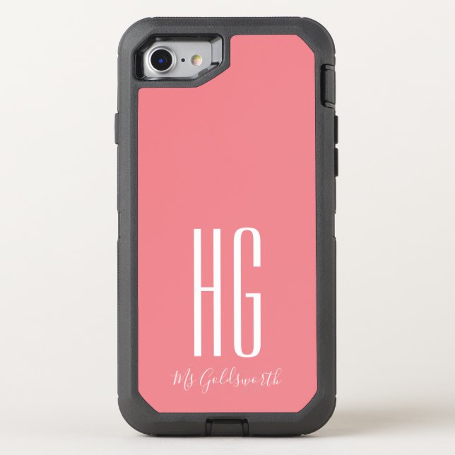 Monogram Customizable Modern Coral Pink Otterbox iPhone Case (Back)