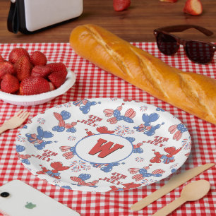 Monogram Cute 4th of July Balloon Dogs Paper Plates